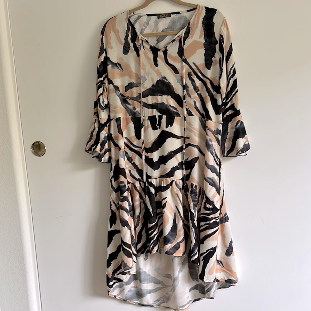 Lola High Low Zebra Print Dress 100% Viscose Size Small Made in Italy